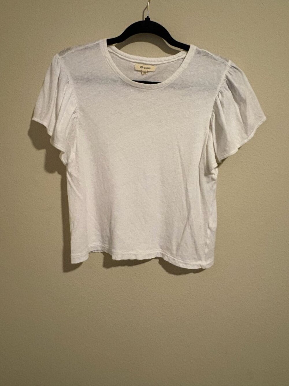 Madewell White Flutter Sleeve Crew Neck T-Shirt Small